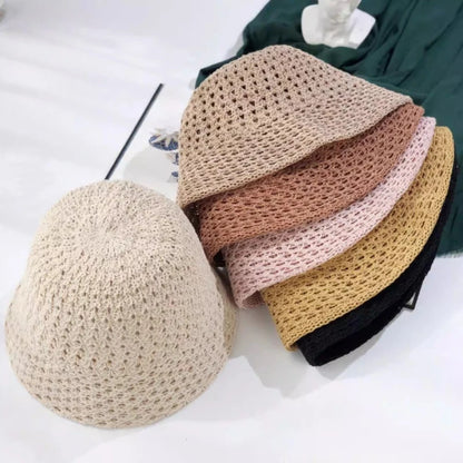 Summer Breathable Hollow Out Knit Bucket Hat Women's