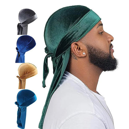 New Unisex Velvet Durags Bandana Turban Hat Men Women Breathable Long Tail