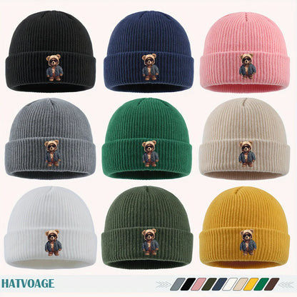 Fun "Bear" Printed Beanie, Unisex Street Skate Hat