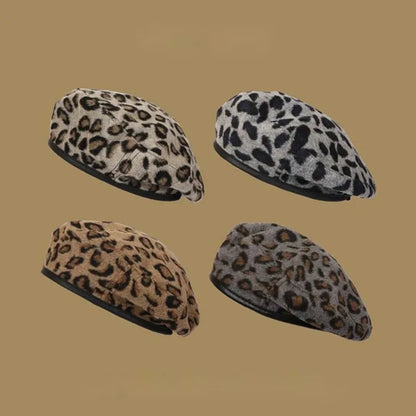 Fashion Leopard Print Beret All-Match Student Octagonal Cap Painter Hat