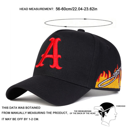 Unisex A Letter Embroidery Side Flame Baseball Caps Outdoor Adjustable Casual Hats Sunscreen Hat