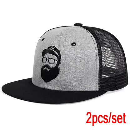 Unisex Uncle Beard Embroidery Hip Hop Net Hats Outdoor Adjustable Casual Baseball Caps Sunscreen Hat