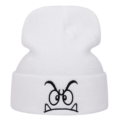 Angry Expression Embroidered Knitted Hat