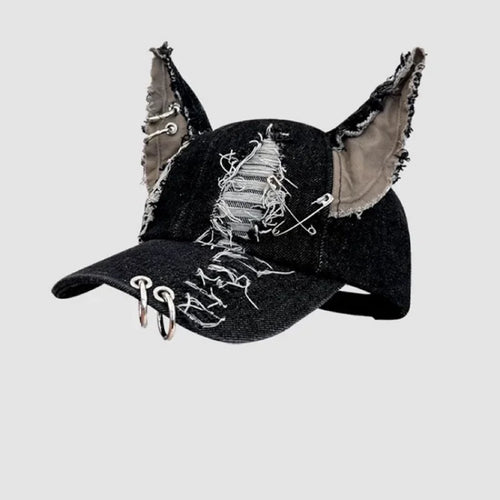 2026 New Y2k Rabbit Ears Denim Ripped Baseball Cap