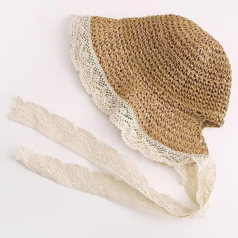 Fashion Lace Baby Hat Summer Straw Bow Baby Girl Cap