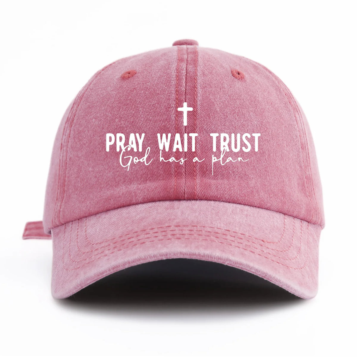Pray Wait Trust Print Washed Baseball Cap