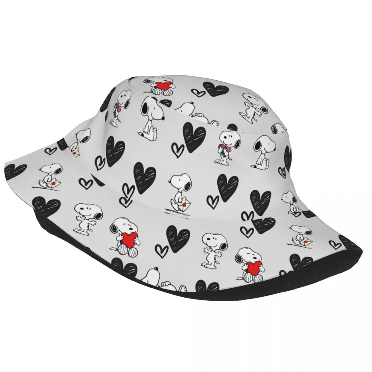 Trendy Snoopys Dog Bucket Hats Women Men Outdoor Sports Cartoon Heart Fishing