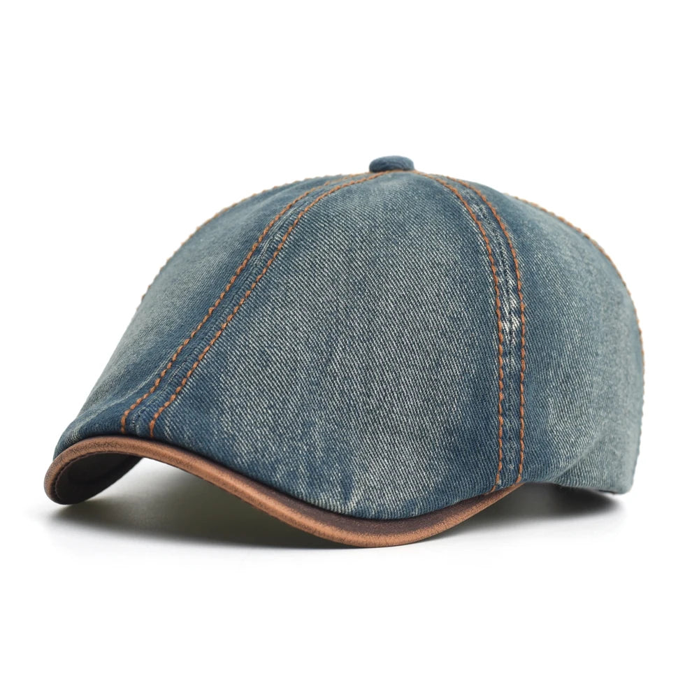 Denim Beret Hat Washed Vintage Peaked Cap Adjustable