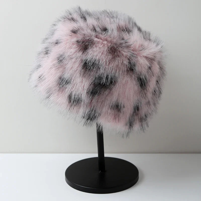 Retro Hot Girl Leopard Plush Bucket Hats Women