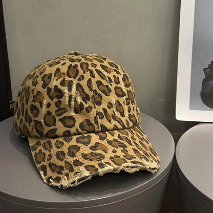 Trendy Unisex Leopard Print Baseball Cap, Stylish Round Top Hat