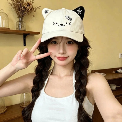 Cute Cat Ears Baseball Cap Thin Breathable Sun Hat UV Protection Adjustable Duckbill Cap Women Spring Summer
