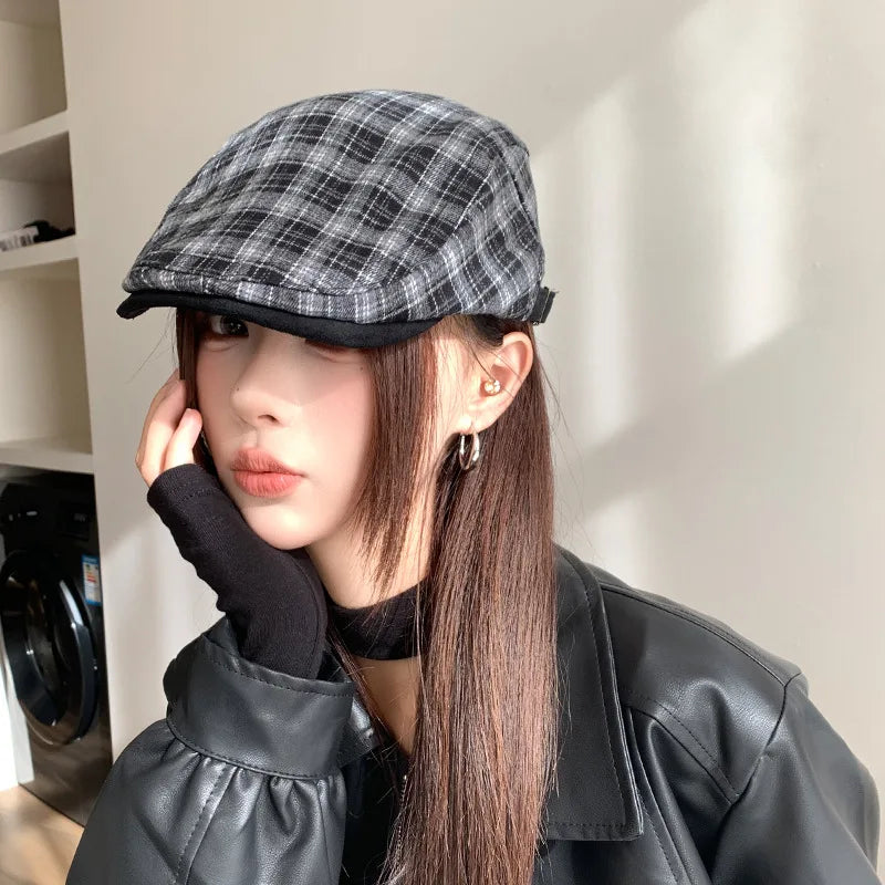 Beret Hats Women's Checkered Retro Adjustable Fashion Cap