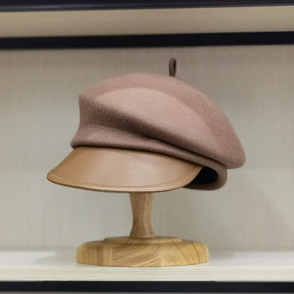 2026 New Style Fashion Leisure Wool Cloth Leather Eaves Cap