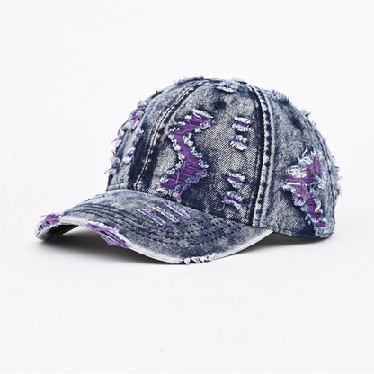 Unisex Retro Frayed Denim Cap Travel UV Protection Adjustable Distressed Colorful Baseball Cap