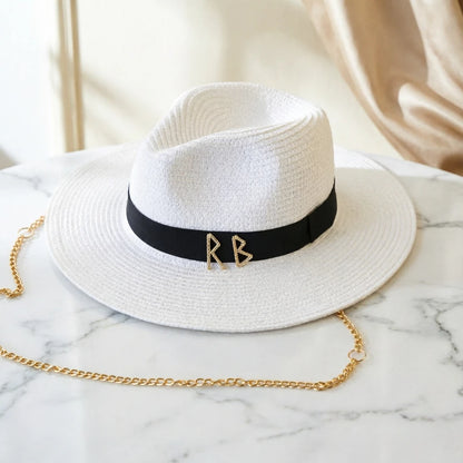 Fashionable Metal RB Letter Straw Sun Hats