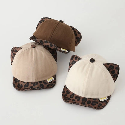 Trend Cute Cat Ear Baby Baseball Hat Soft Eaves Leopard Print Duck Tongue Hat
