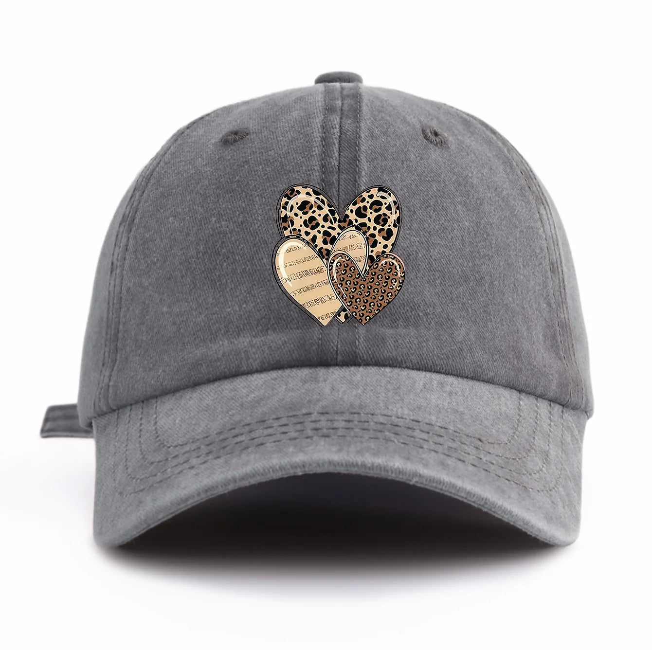 Leopard Heart Print Washed Baseball Cap