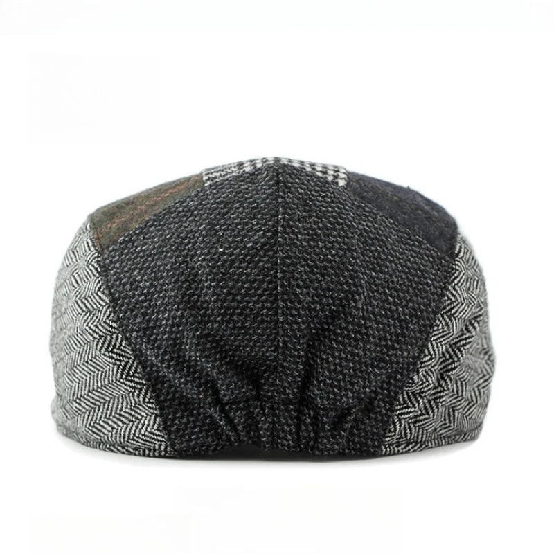 Men Patchwork Tweed Flat Cap Vintage