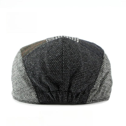 Men Patchwork Tweed Flat Cap Vintage