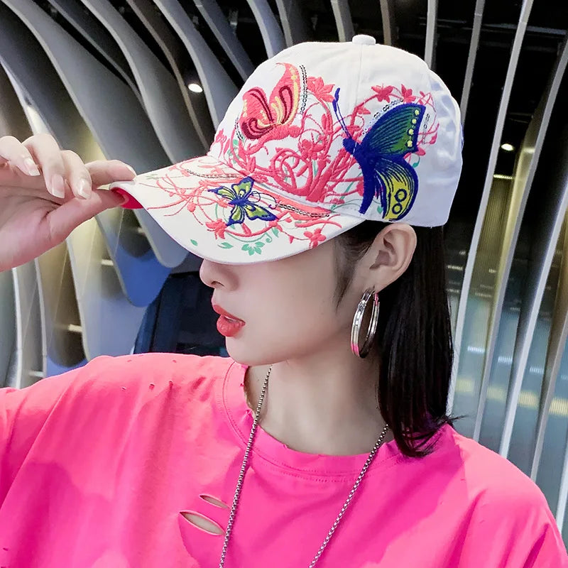 Baseball Cap Women Embroidered Flower Baseball Hat Spring Summer