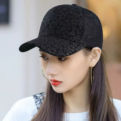 New Lace Flower Mesh Cap Adjustable Breathable Baseball Cap