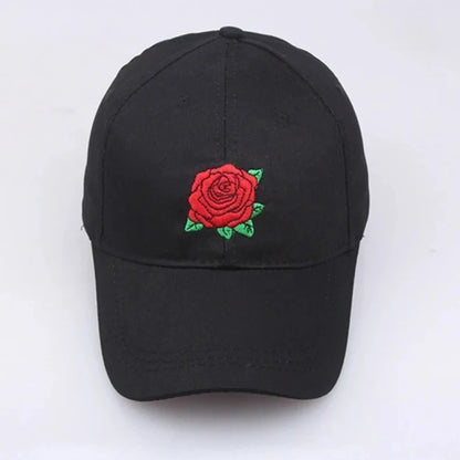 Black Cotton Rose Embroidery Baseball Cap Hip Hop for Men Women