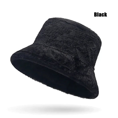 New Autumn And Winter Lady Thick Warm Skin-Friendly Soft Plush Bucket Hat