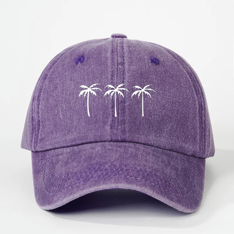 Printed Three Coconut Tree Washed Baseball Hat Outdoor