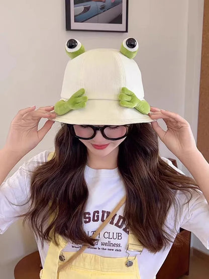 New Cute Big Eyes Frog Bucket Hats Outdoor Foldable Sun Fishing Cap Women