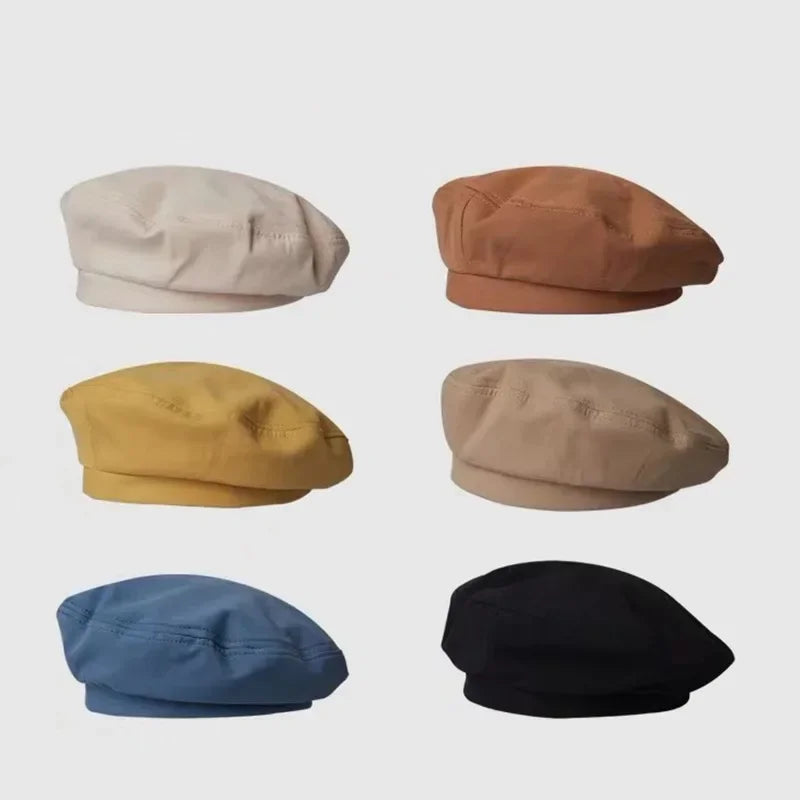 Cotton Women Berets Winter Hats Vintage French Plaid Top Military Cap