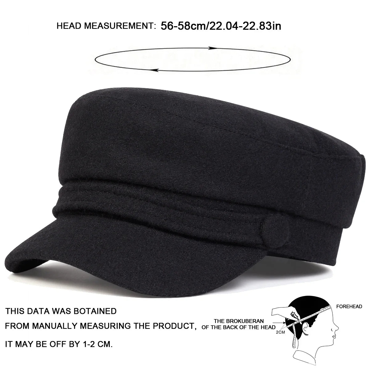 Unisex Solid Color Imitation Wool Military Hats