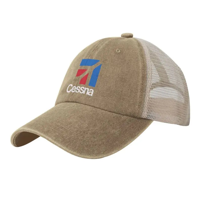 Custom Cessna Logo Print Mesh Back Baseball Cap Low Profile Trucker Hat Cotton Denim Caps Sun Visor Hat