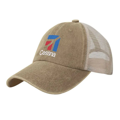 Custom Cessna Logo Print Mesh Back Baseball Cap Low Profile Trucker Hat Cotton Denim Caps Sun Visor Hat