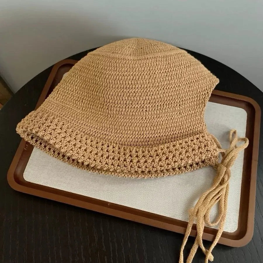 Women French Hollow Knit Bucket Hat