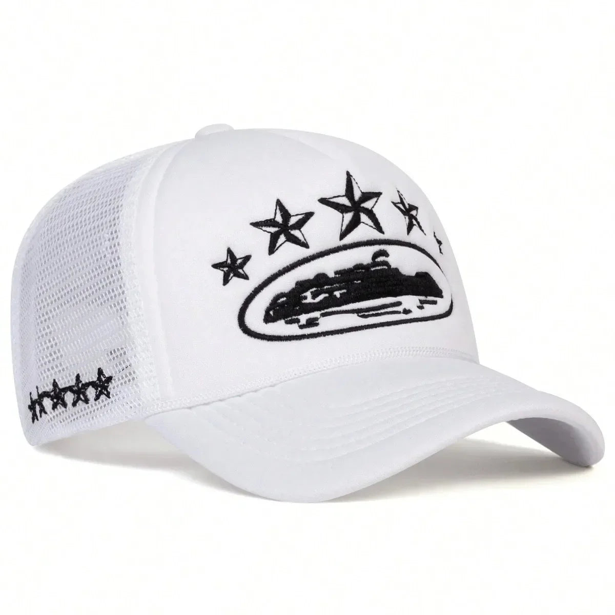 Fashionable Embroidered Baseball Hat Five Star Color Blocked Mesh