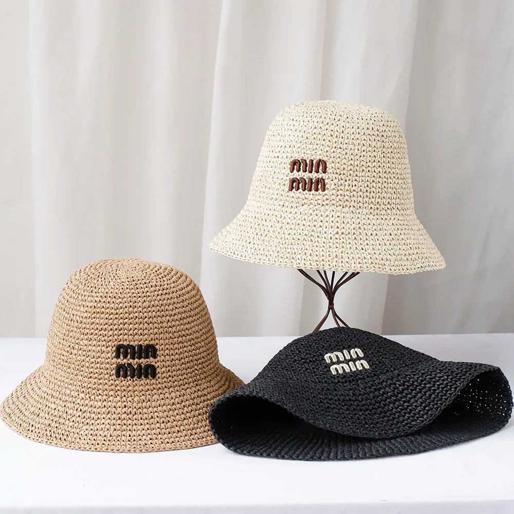 Handmade High Quality Letter Embroidery Brim Floppy Summer Hats For Women Bucket Hat