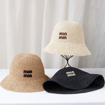 Women Beach Panama Straw Dome Bucket Hat