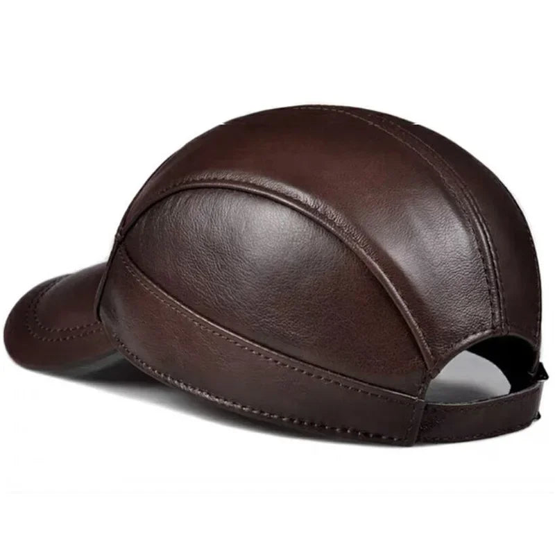 New 2023 Spring/Winter Man Genuine Leather Baseball Caps Male Warm
