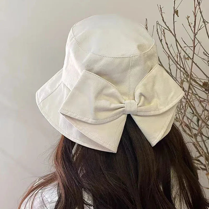 Ladies Summer Travel Bow Sun Hat Wide Brim Cotton Floppy Hat