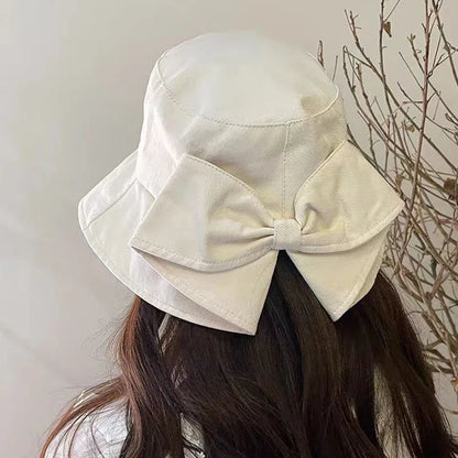 Ladies Summer Travel Bow Sun Hat Wide Brim Cotton Floppy Hat