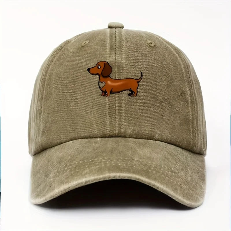 Cute Sausage Dog Pattern Printed Baseball Hat with Snap Button Lightweight Valentine's Day Gift