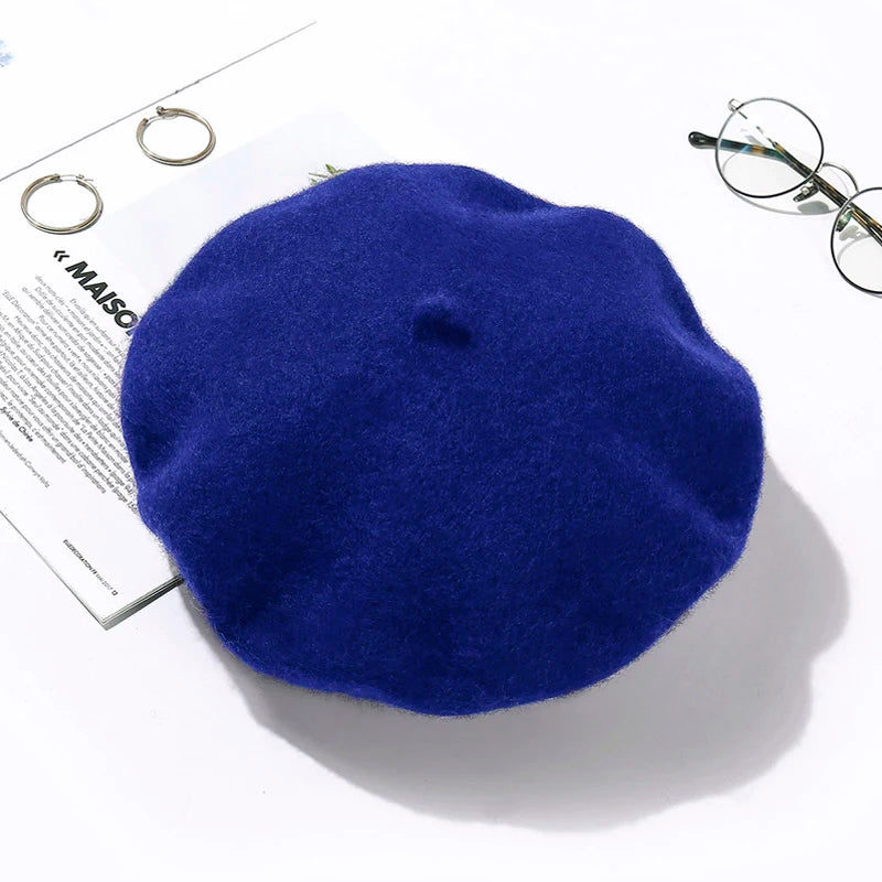Wool Beret Hat Women Winter Thick French Hat Girls Solid Color Autumn