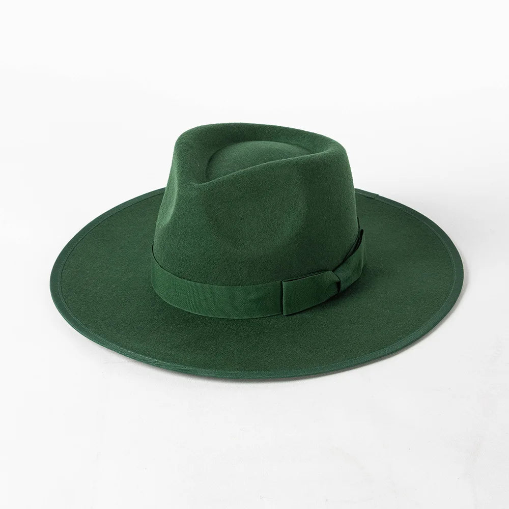 New British 100% Wool Fedoras Hat Women Retro Jazz Top Bow Felt Hat Men