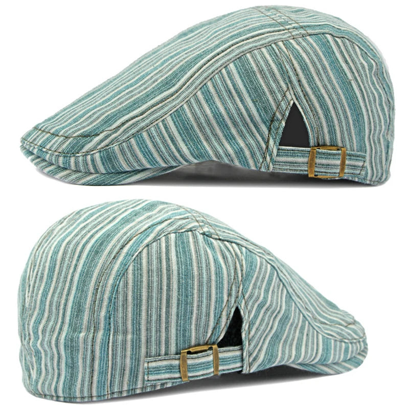 Women Newsboy Cap Striped Flat Peaked Cap