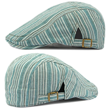 Women Newsboy Cap Striped Flat Peaked Cap