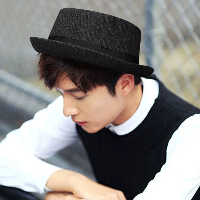 Men British Retro Jazz Hats Round-Top Small Top Hats