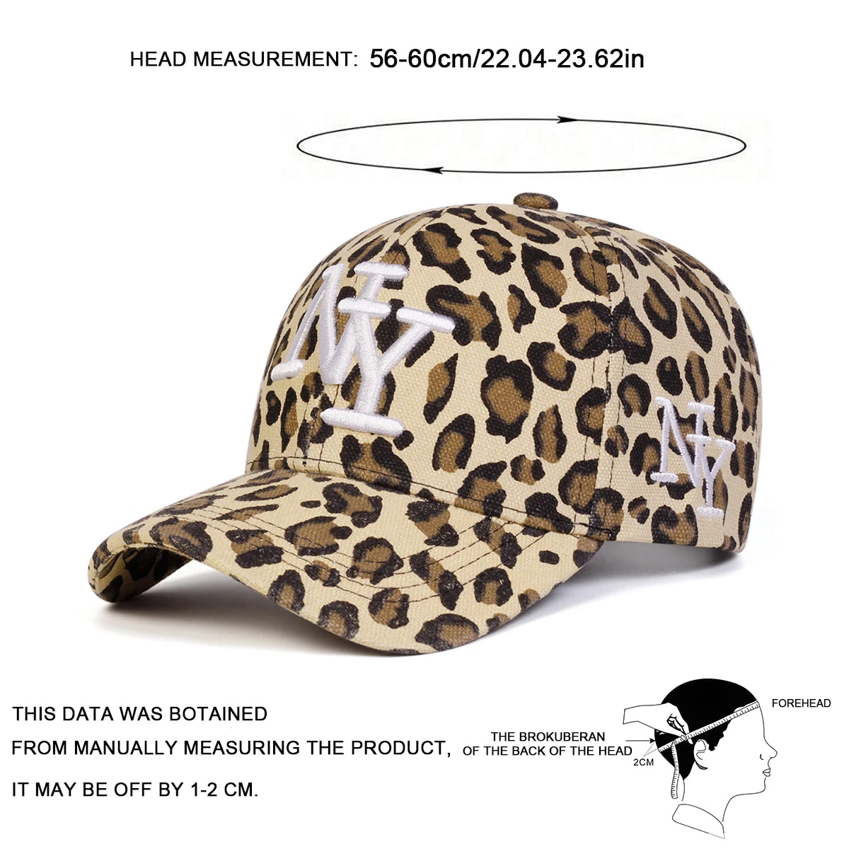 Unisex NY Letter Embroidery Leopard Print Baseball Caps Spring Autumn