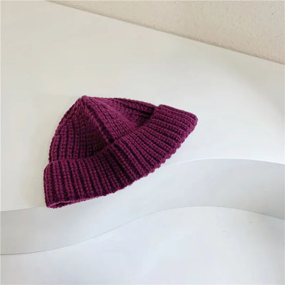 Children Hat Autumn Winter Solid Color Baby Big Brimmed Knitted Keep Warm Hat