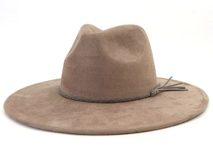 Vegan Suede Hat Teardrop Shape 9.5cm Wide Brim Fedora Hat Men's And Women's