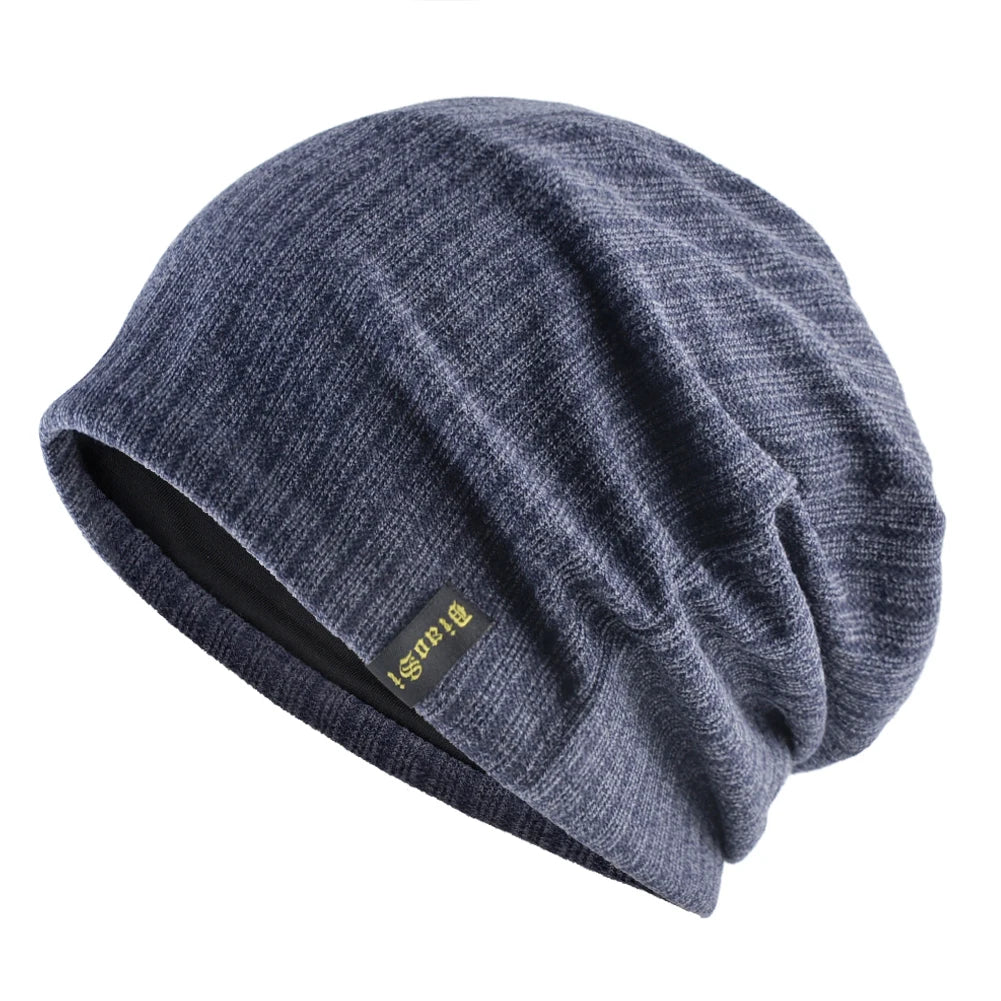 Double Lined Ribbed Slouch Beanie Hat For Men Women